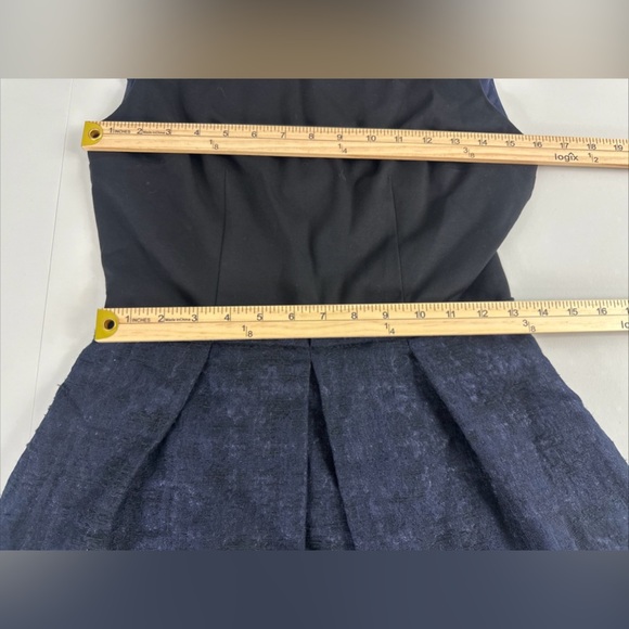 Elie Tahari Sleeveless Black/Blue Pleated Zip Mini A-Line Dress Silk Blend Skirt - Picture 7 of 13
